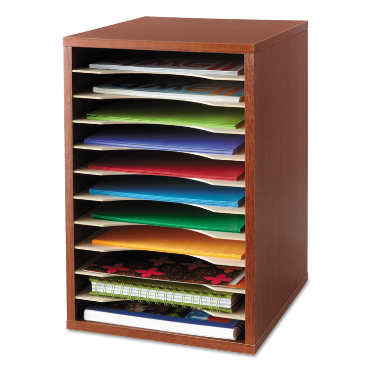 Wood Desktop Literature Sorter, 11 Compartments, 10.63 x 11.88 x 16, Cherry 1