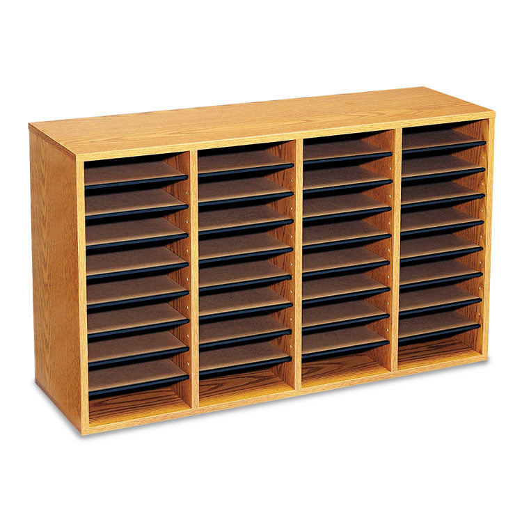 Wood/Laminate Literature Sorter, 36 Compartments, 39.25 x 11.75 x 24, Medium Oak 1