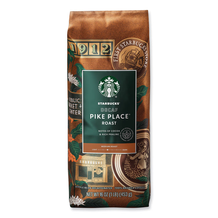 Whole Bean Coffee, Decaffeinated, Pike Place, 1 lb, Bag, 6/Carton 4