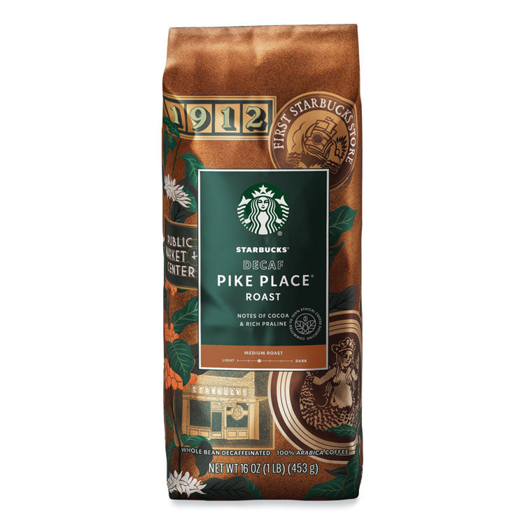 Whole Bean Coffee, Decaffeinated, Pike Place, 1 lb, Bag 1