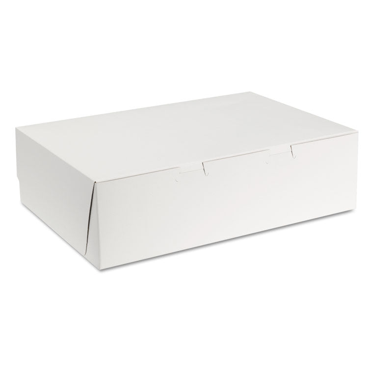 White One-Piece Non-Window Bakery Boxes, 1/4-Sheet Cake Box, 14 x 10 x 4, White, Paper, 100/Carton 1