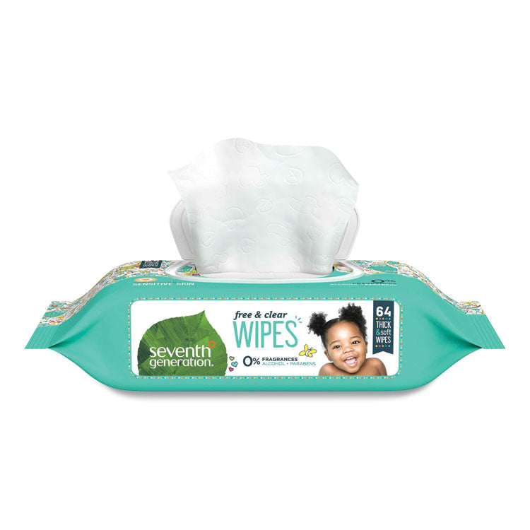 Free and Clear Baby Wipes, 7 x 7, Unscented, White, 64/Flip Top Pack, 12 Packs/Carton 1