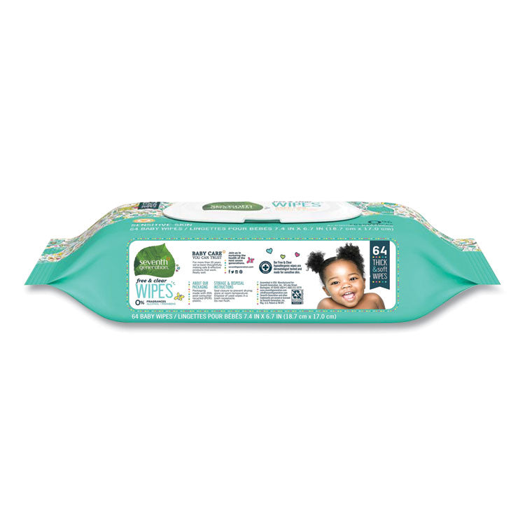 Free and Clear Baby Wipes, 7 x 7, Unscented, White, 64/Flip Top Pack, 12 Packs/Carton 2