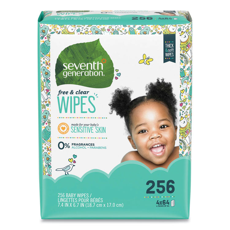 Free and Clear Baby Wipes, 7 x 7, Refill, Unscented, White, 256/Pack, 3 Packs/Carton 1