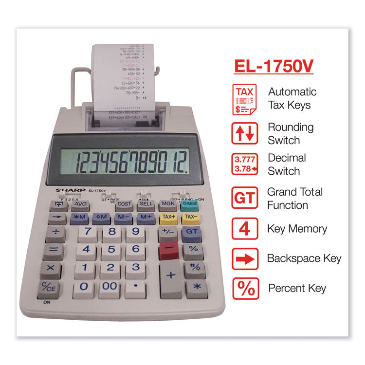 El-1750v Two-Color Printing Calculator, Black/red Print, 2 Lines/sec 2