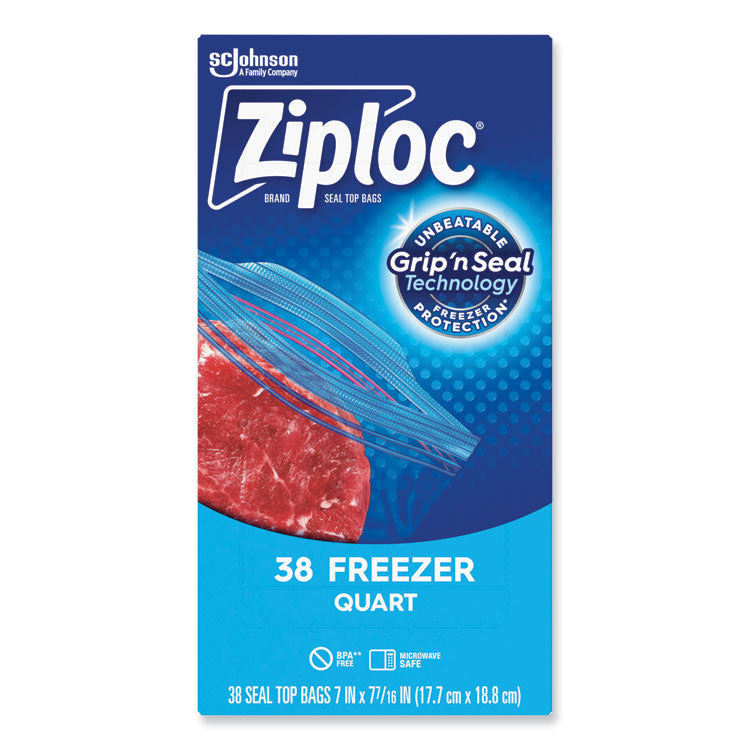 Double Zipper Freezer Bags, 1 qt, 2.7 mil, 6.97" x 7.7", Clear, 38 Bags/Box, 9 Boxes/Carton 2