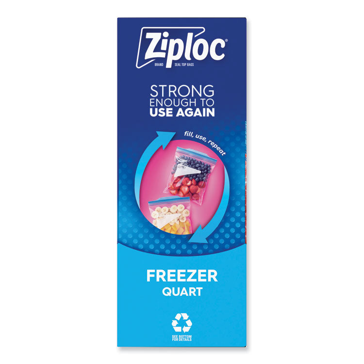 Double Zipper Freezer Bags, 1 qt, 2.7 mil, 6.97" x 7.7", Clear, 38 Bags/Box, 9 Boxes/Carton 1