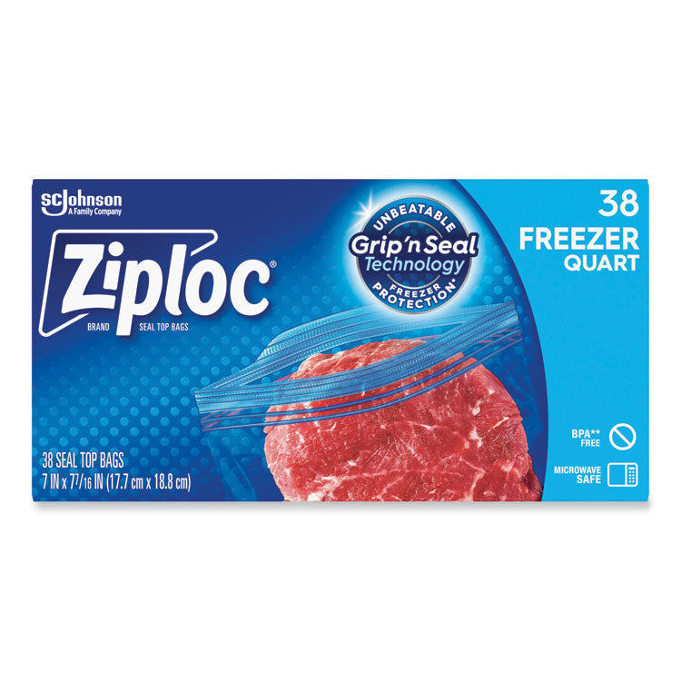 Double Zipper Freezer Bags, 1 qt, 2.7 mil, 6.97" x 7.7", Clear, 38 Bags/Box, 9 Boxes/Carton 3