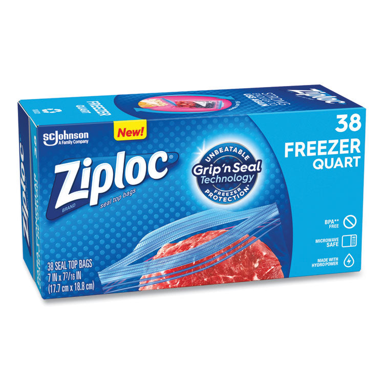 Double Zipper Freezer Bags, 1 qt, 2.7 mil, 6.97" x 7.7", Clear, 38 Bags/Box, 9 Boxes/Carton 6