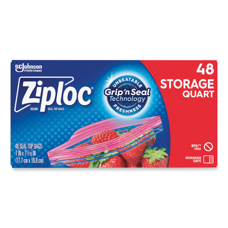 Double Zipper Storage Bags, 1 Qt, 1.75 Mil, 9.63" X 8.5", Clear, 9/carton 1