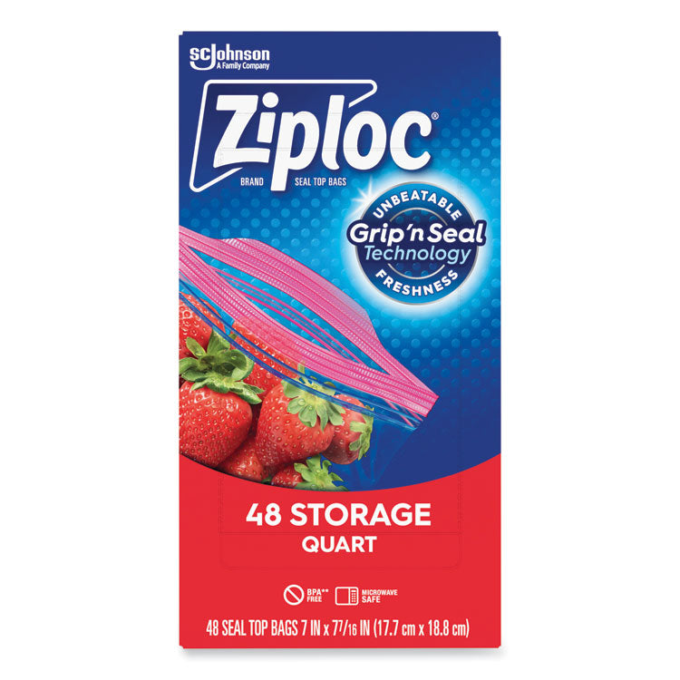 Double Zipper Storage Bags, 1 Qt, 1.75 Mil, 9.63" X 8.5", Clear, 9/carton 3