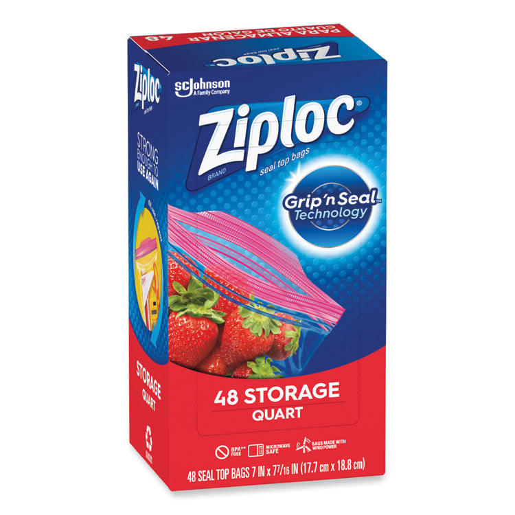 Double Zipper Storage Bags, 1 Qt, 1.75 Mil, 9.63" X 8.5", Clear, 9/carton 5