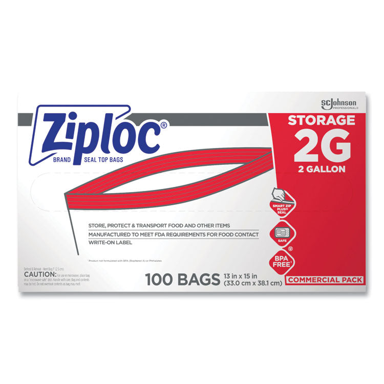 Double Zipper Storage Bags, 2 Gal, 1.75 Mil, 15" X 13", Clear, 100/carton 1