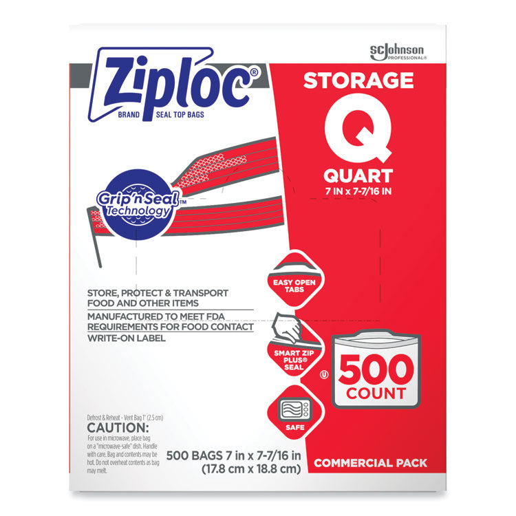 Double Zipper Storage Bags, 1 Qt, 1.75 Mil, 7" X 7.75", Clear, 500/box 1