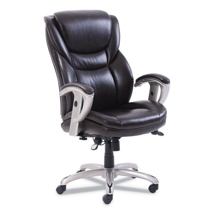 Emerson Executive Task Chair, Supports Up To 300 Lb, 19" To 22" Seat Height, Brown Seat/back, Silver Base 1