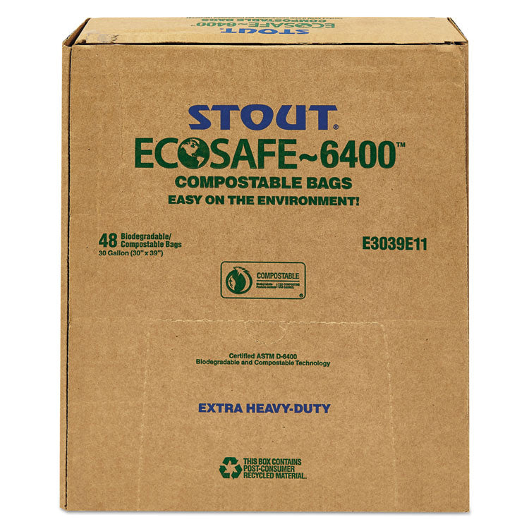 Ecosafe-6400 Bags, 30 Gal, 1.1 Mil, 30" X 39", Green, 48/box 10