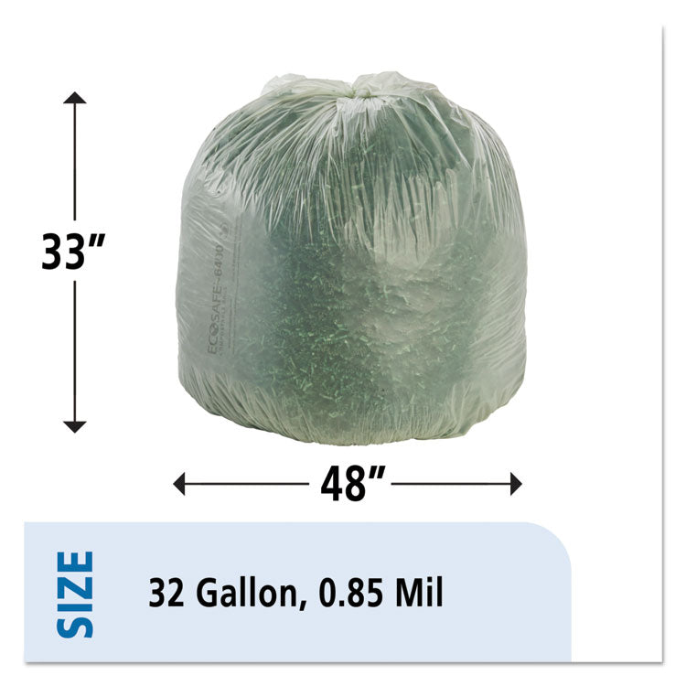 Ecosafe-6400 Bags, 32 Gal, 0.85 Mil, 33" X 48", Green, 50/box 10