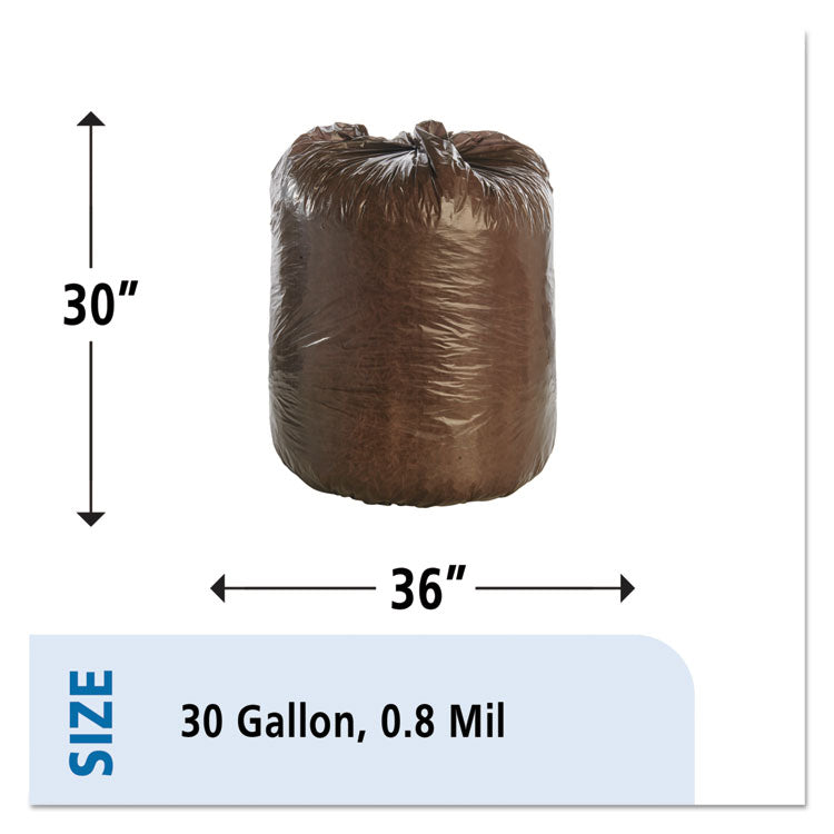 Controlled Life-Cycle Plastic Trash Bags, 30 Gal, 0.8 Mil, 30" X 36", Brown, 60/box 3