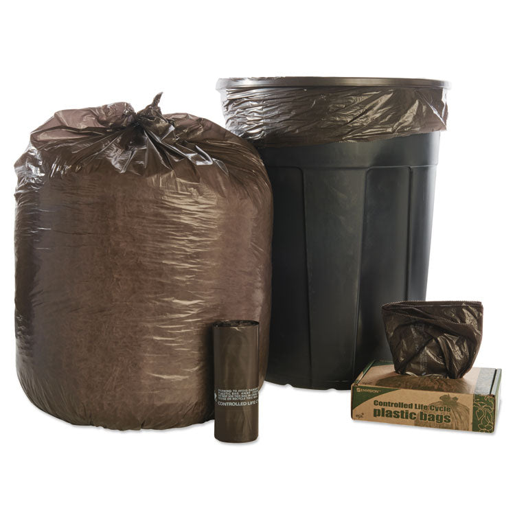 Controlled Life-Cycle Plastic Trash Bags, 30 Gal, 0.8 Mil, 30" X 36", Brown, 60/box 10