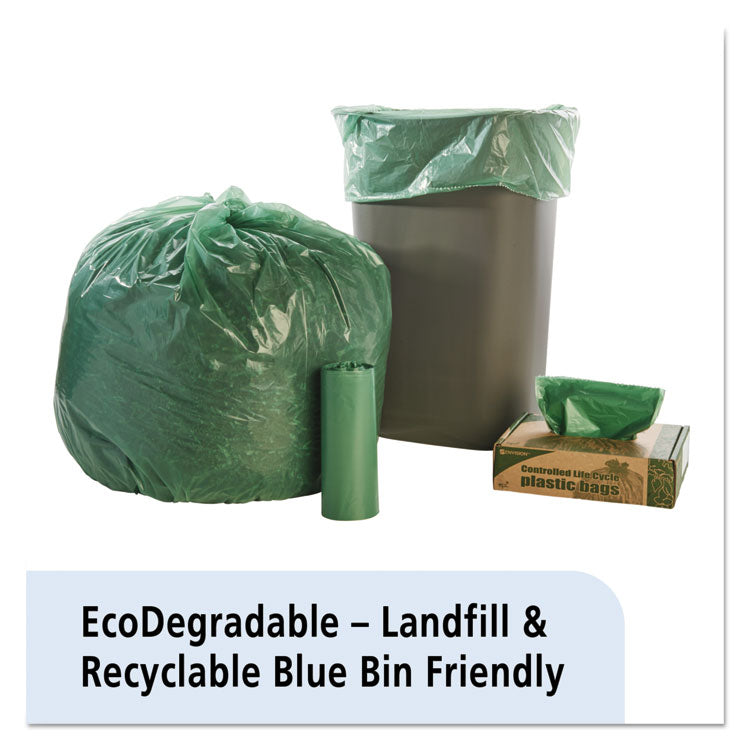 Controlled Life-Cycle Plastic Trash Bags, 33 Gal, 1.1 Mil, 33" X 40", Green, 40/box 2