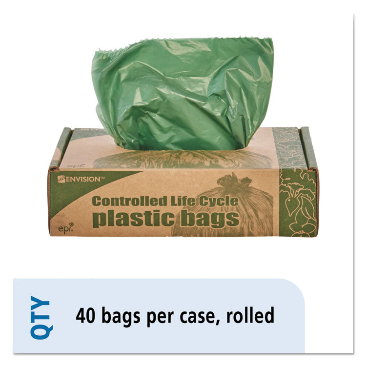 Controlled Life-Cycle Plastic Trash Bags, 33 Gal, 1.1 Mil, 33" X 40", Green, 40/box 1