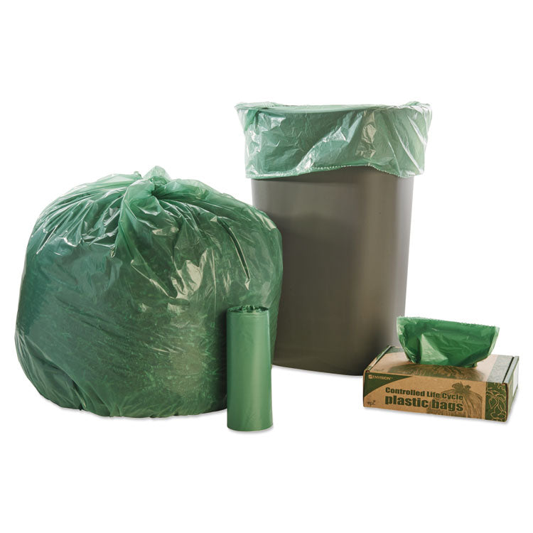 Controlled Life-Cycle Plastic Trash Bags, 33 Gal, 1.1 Mil, 33" X 40", Green, 40/box 10