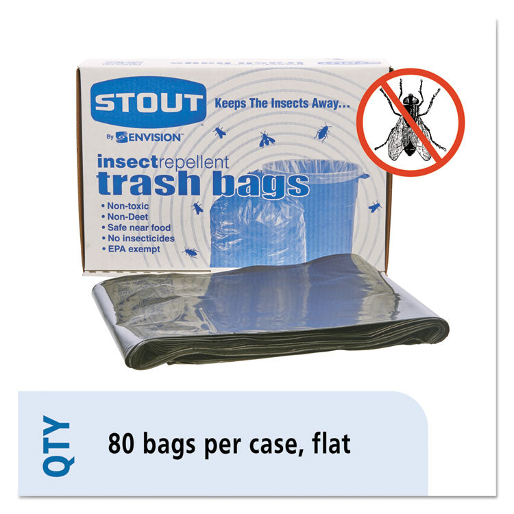 Insect-Repellent Trash Bags, 35 Gal, 2 Mil, 33" X 45", Black, 80/box 1