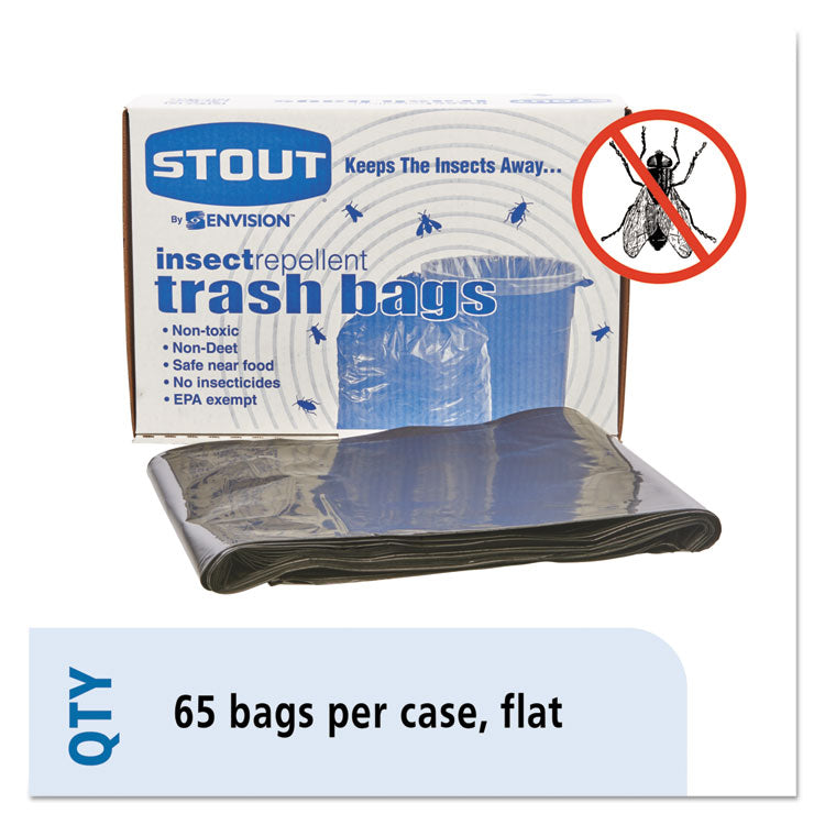 Insect-Repellent Trash Bags, 55 Gal, 2 Mil, 37" X 52", Black, 65/box 6