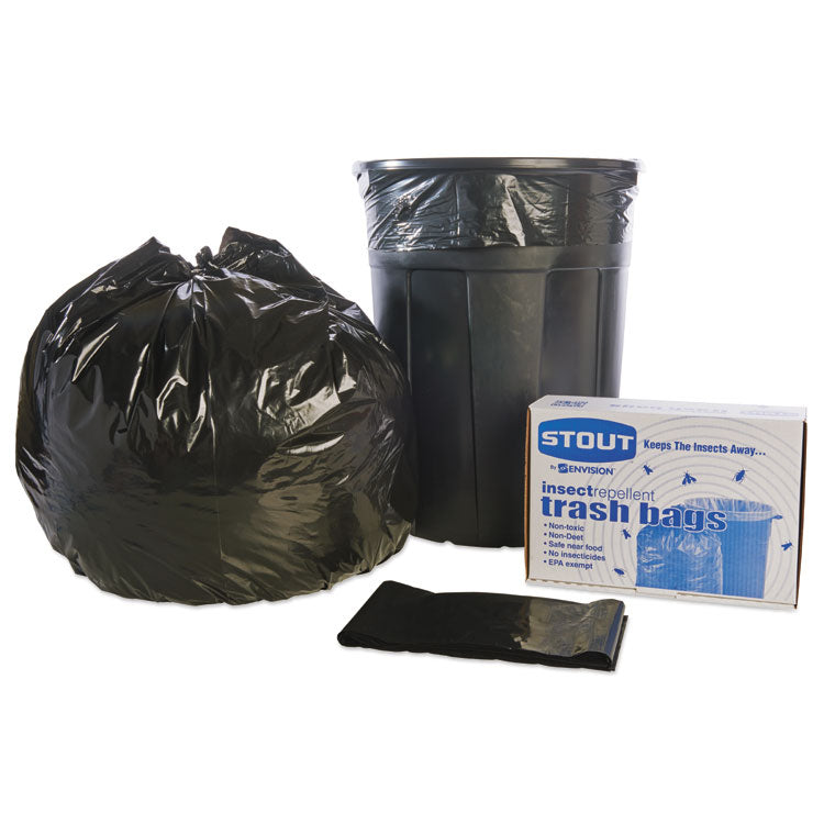 Insect-Repellent Trash Bags, 55 Gal, 2 Mil, 37" X 52", Black, 65/box 10