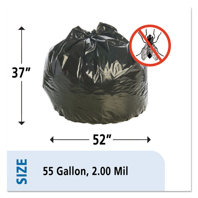 Insect-Repellent Trash Bags, 55 Gal, 2 Mil, 37" X 52", Black, 65/box 7