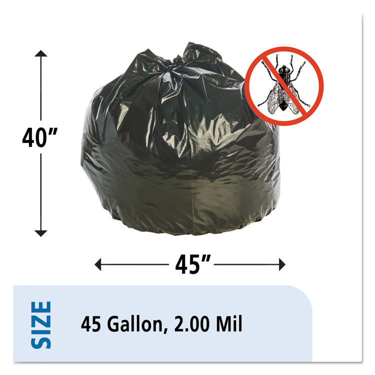 Insect-Repellent Trash Bags, 45 Gal, 2 Mil, 40" X 45", Black, 65/box 7