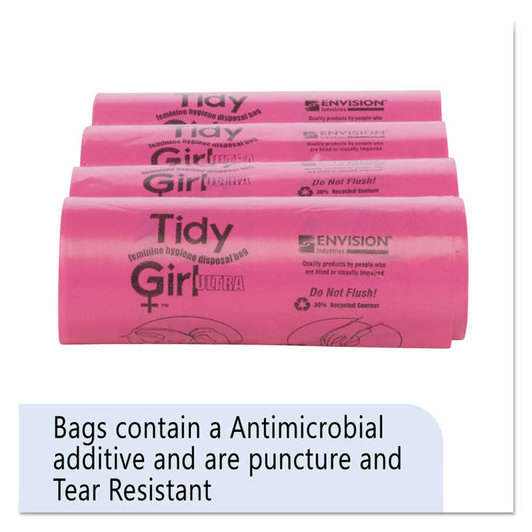 Feminine Hygiene Sanitary Disposal Bags, 4" x 10", Pink/Black, 150 Bags/Roll, 4 Rolls/Carton 1