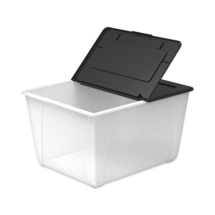 Storage Tote, 16 Gal, 22.7" X 18.25" X 12.86", Clear/black 3