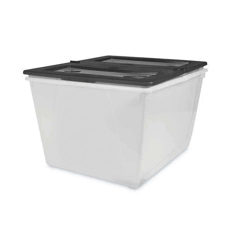 Storage Tote, 16 Gal, 22.7" X 18.25" X 12.86", Clear/black 4