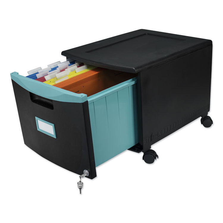 Single-Drawer Mobile Filing Cabinet, 1 Legal/letter-Size File Drawer, Black/teal, 14.75" X 18.25" X 12.75" 6