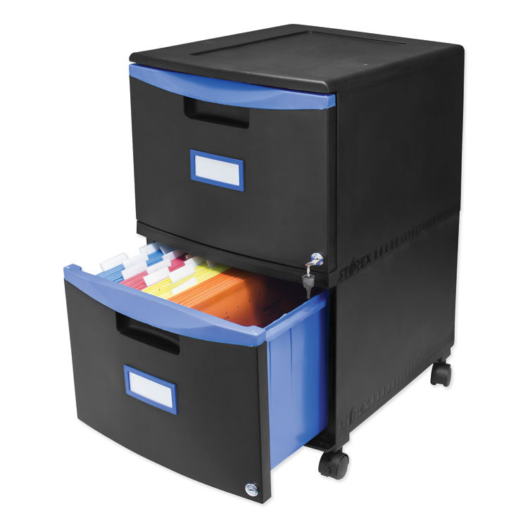 Two-Drawer Mobile Filing Cabinet, 2 Legal/letter-Size File Drawers, Black/blue, 14.75" X 18.25" X 26" 4