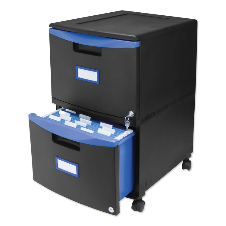 Two-Drawer Mobile Filing Cabinet, 2 Legal/letter-Size File Drawers, Black/blue, 14.75" X 18.25" X 26" 5