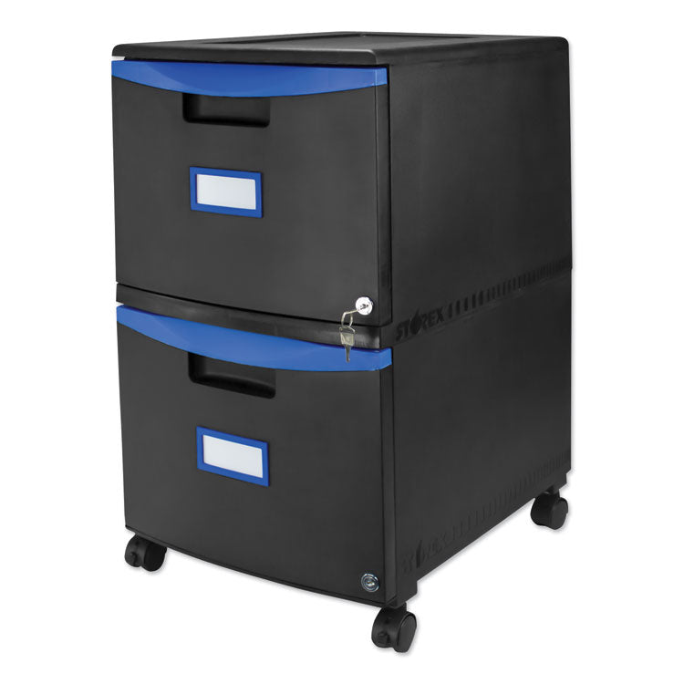 Two-Drawer Mobile Filing Cabinet, 2 Legal/letter-Size File Drawers, Black/blue, 14.75" X 18.25" X 26" 2