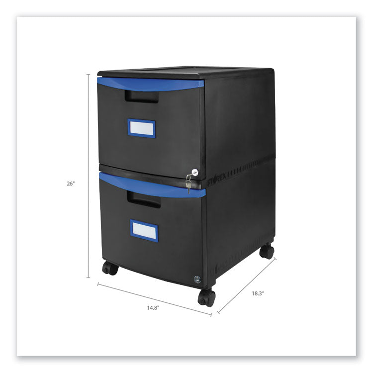 Two-Drawer Mobile Filing Cabinet, 2 Legal/letter-Size File Drawers, Black/blue, 14.75" X 18.25" X 26" 7