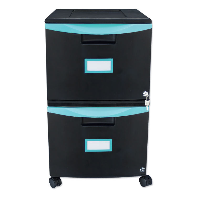 Two-Drawer Mobile Filing Cabinet, 2 Legal/letter-Size File Drawers, Black/teal, 14.75" X 18.25" X 26" 1