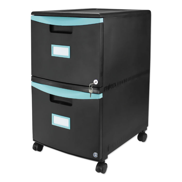 Two-Drawer Mobile Filing Cabinet, 2 Legal/letter-Size File Drawers, Black/teal, 14.75" X 18.25" X 26" 7