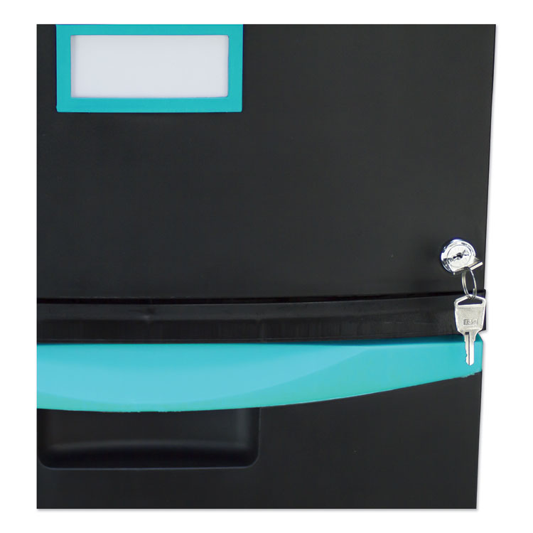 Two-Drawer Mobile Filing Cabinet, 2 Legal/letter-Size File Drawers, Black/teal, 14.75" X 18.25" X 26" 6