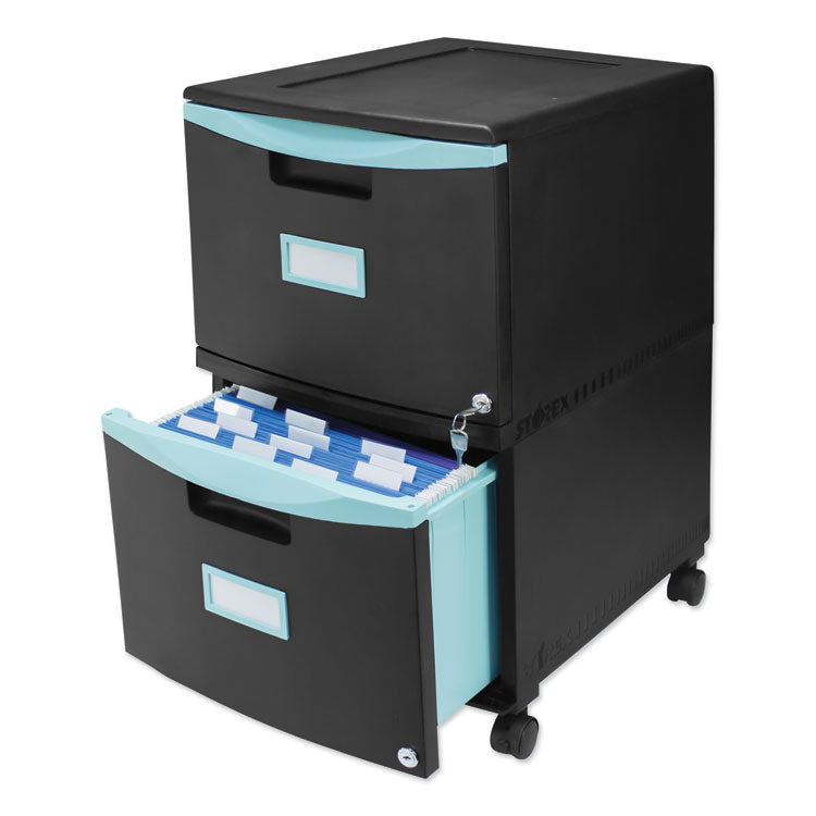 Two-Drawer Mobile Filing Cabinet, 2 Legal/letter-Size File Drawers, Black/teal, 14.75" X 18.25" X 26" 5