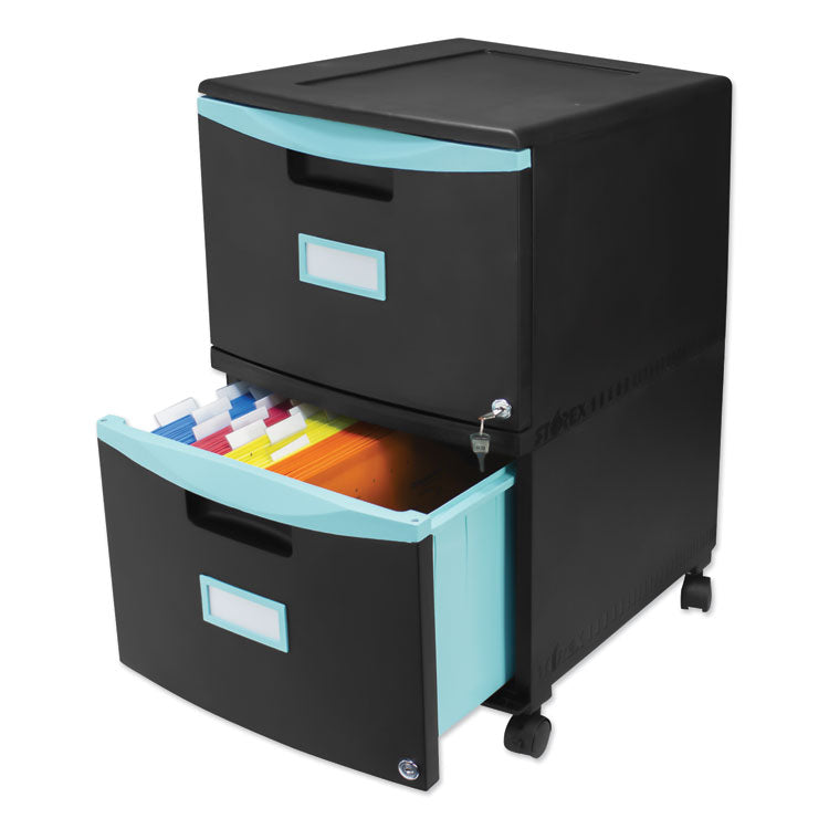 Two-Drawer Mobile Filing Cabinet, 2 Legal/letter-Size File Drawers, Black/teal, 14.75" X 18.25" X 26" 4