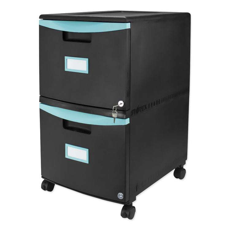 Two-Drawer Mobile Filing Cabinet, 2 Legal/letter-Size File Drawers, Black/teal, 14.75" X 18.25" X 26" 2