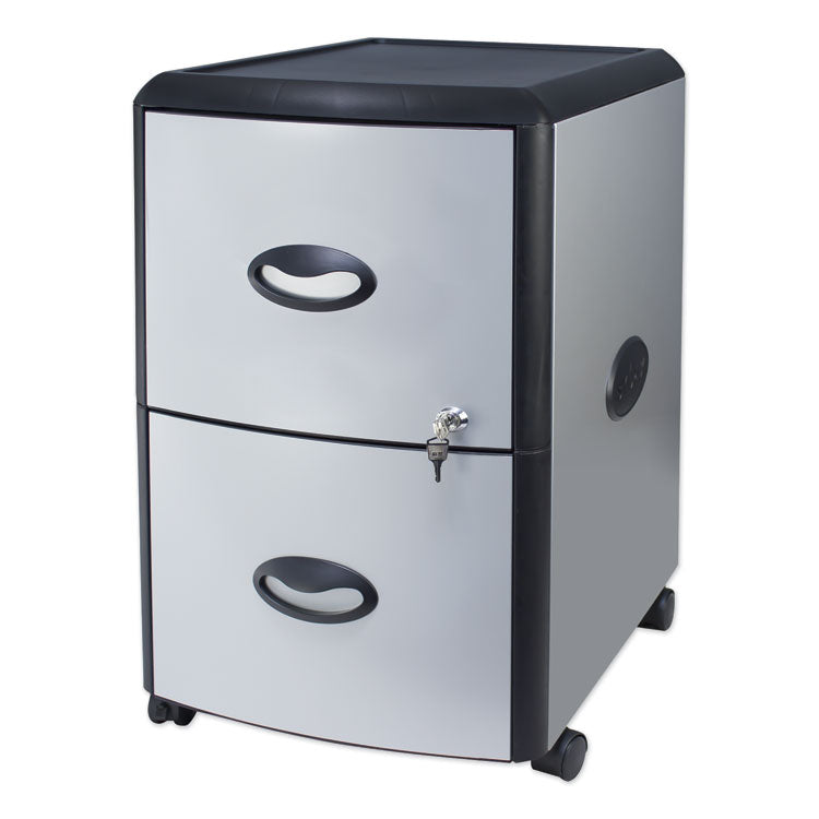 Mobile Filing Cabinet With Metal Siding, 2 Letter-Size File Drawers, Silver/black, 19" X 15" X 23" 2