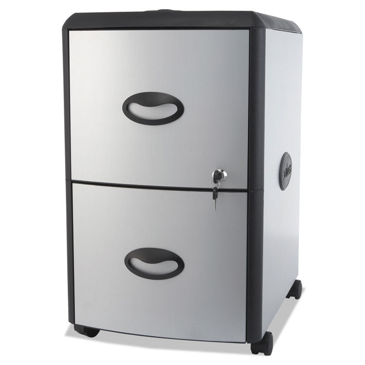 Mobile Filing Cabinet With Metal Siding And Top-Drawer Organizer Tray, 2 Letter File Drawers, Silver/black, 19" X 15" X 23" 2