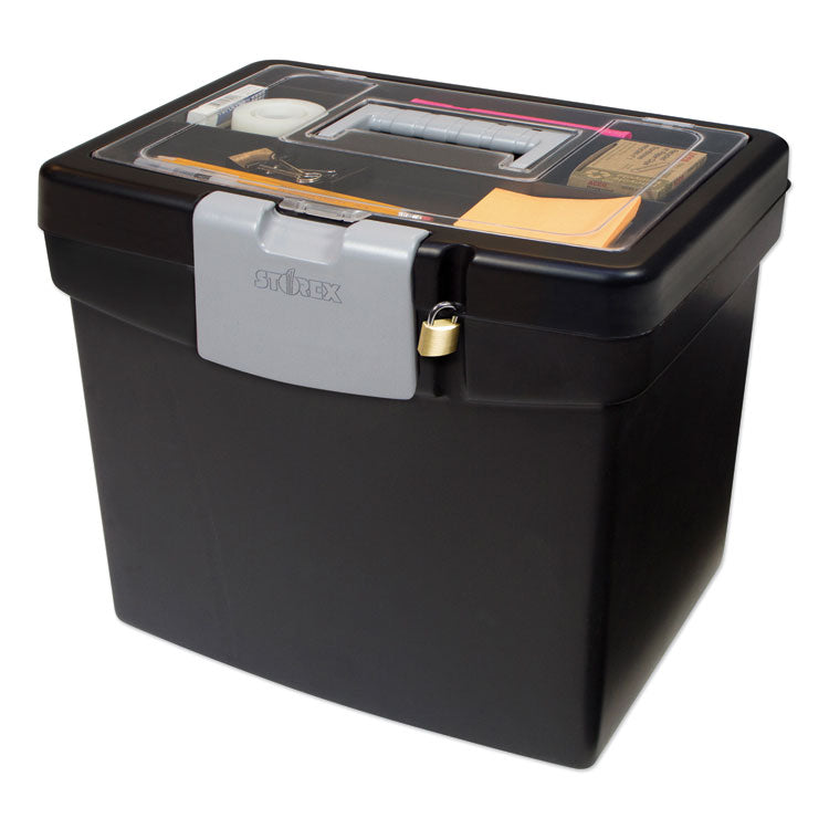 Portable File Box With Large Organizer Lid, Letter Files, 13.25" X 10.88" X 11", Black 2