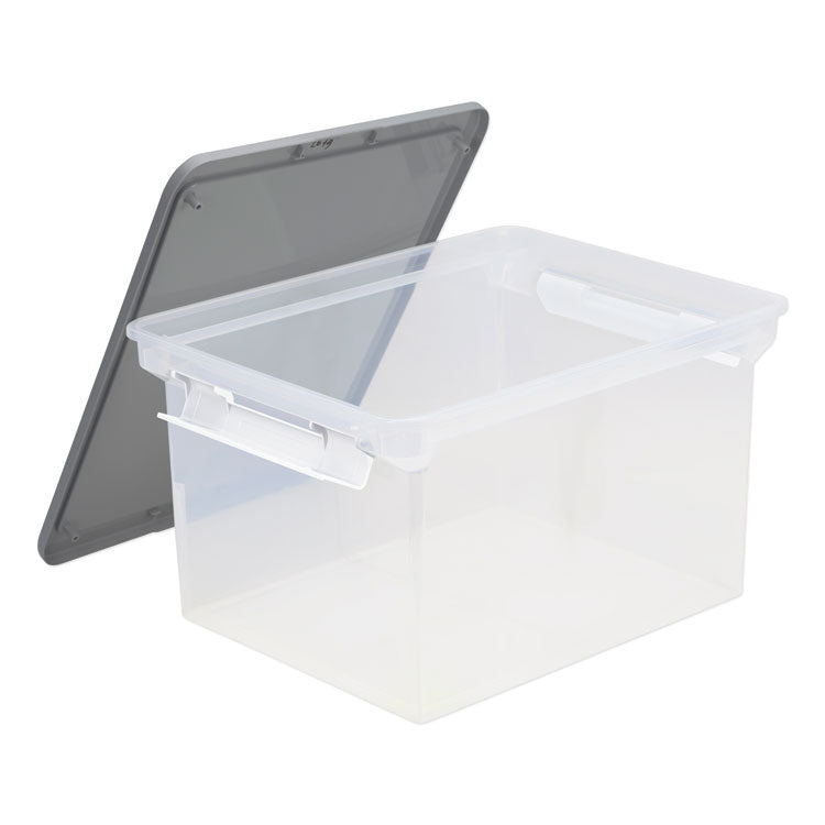 Portable File Tote With Locking Handles, Letter/legal Files, 18.5" X 14.25" X 10.88", Clear/silver 1