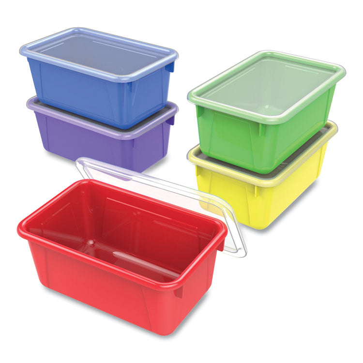 Cubby Bin with Lid, 1 Section, 2 gal, 8.2 x 12.5 x 11.5, Assorted Colors, 5/Pack 5